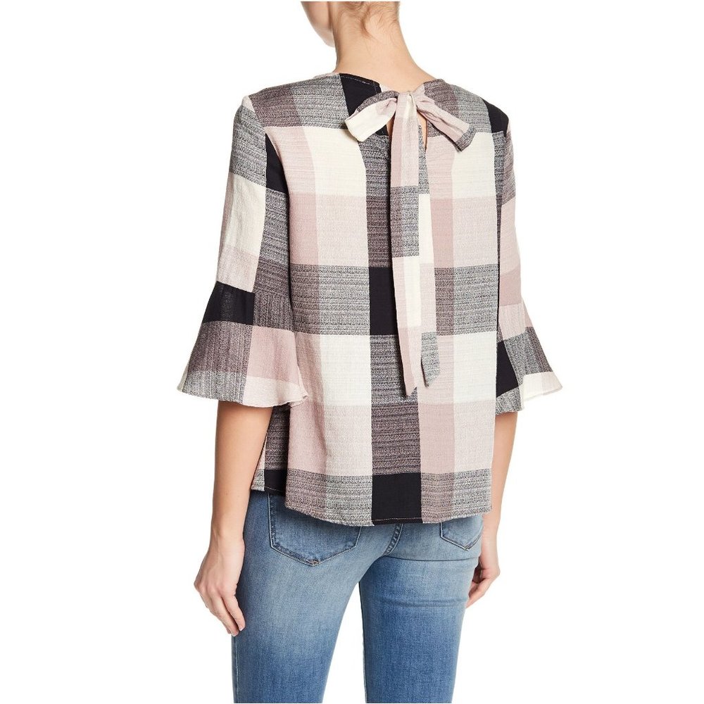 Anthro RO & DE Bell Sleeve Plaid Tie-Back Top sz S - Picture 10 of 10